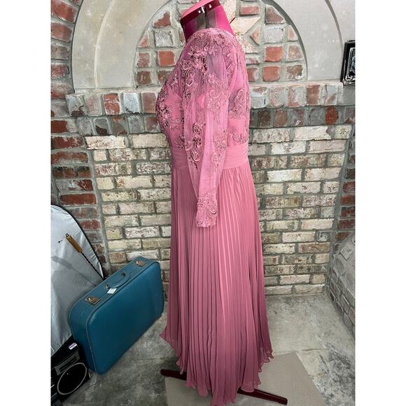 AZAZIE TUTU A-Line Boatneck Lace Chiffon Tea-Length Dress Desert Rose - Picture 5 of 11